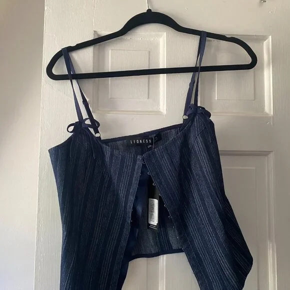NWT LIONESS Fame Corset Navy Pinstripe - M - Picture 5 of 6